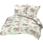 KARO 180x200 124/1 krémově červené růže bavlněné kůrové povlečení s knoflíky 220423988