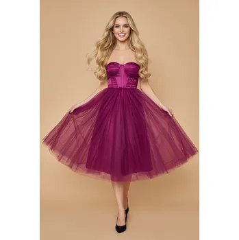 Dámské šaty EVA & LOLA Koktejlové Šaty SIMONE fialové Barva: Fialová, Velikost: L