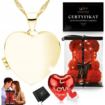 Náhrdelník ZLATÝ NÁHRDELNÍK OTEVÍRACÍ SRDCE MEDAILON NA FOTKU 925/585 14K + MEDVÍDEK Z RŮŽÍ