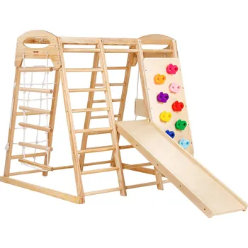 Dětské hřiště Vevor Dětské vnitřní hřiště 7v1 109×120×119.5 cm, dřevo, lano, skluzavka