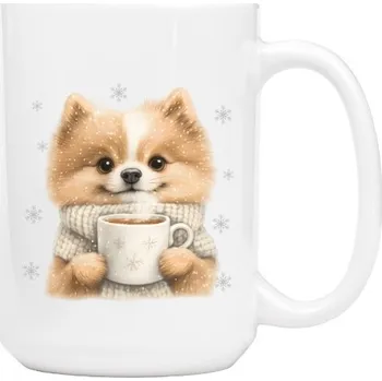 Vánoční dekorace Hrnek velký s potiskem Vánoční roztomilý pomeranian