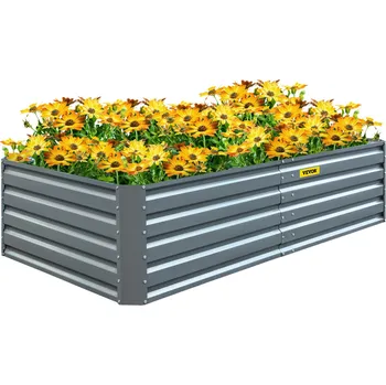 Vyvýšený záhon Vevor Pozinkovaný vyvýšený záhon z oceli 80"×40"×19", šedý, sada pro zeleninu