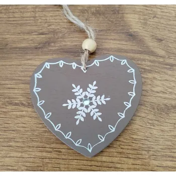 Vánoční dekorace Dřevěné srdíčko s potiskem hnědé 5150-B