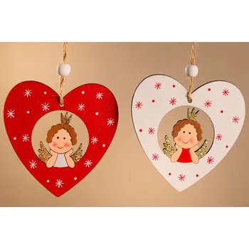 Vánoční dekorace Dřevěné srdíčko s andílkem MIX X370M