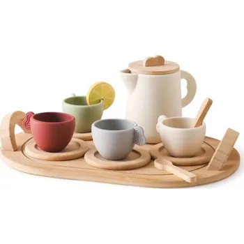 Dětská kuchyňka Dřevěná čajová sada pro děti Montessori konvice s 4 šálky podšálky a lžičkami BPA Free vzdělávací hračka kuchyňský set pro hru na vaření