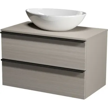 CERSANIT 3D Skříňka Cersanit Virgo 80 s deskou šedá, úchytky černé, umyvadlo Moduo 50 na desku nepravidelné bílé S522-031;K116-052