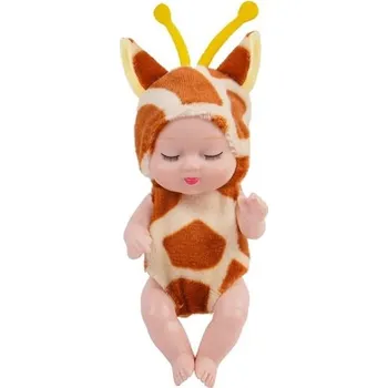 Panenka Mini panenka 11 cm se zavřenými oči v žirafím oblečku z měkkého plyše Roztomilá dekorace Realistický dárek pro děti i sběratele