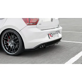 Karosérie Maxton Design středový spoiler pod zadní nárazník s žebrováním pro Volkswagen Polo GTI Mk6, černý lesklý plast ABS
