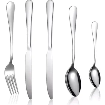 Příbor Sada nerezových příborů stříbrná 5 ks na kempování a gril