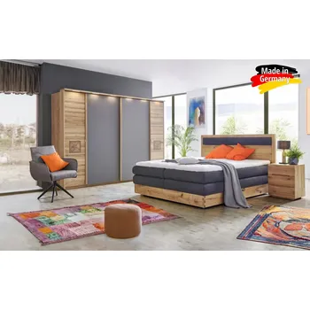 Šatní skříň Skříň Graz s posuvnými dveřmi - Divoký dub masiv / šedé sklo 246 cm GRAZ-2S