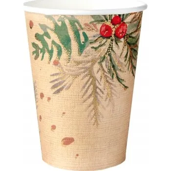 Jednorázové nádobí VÁNOČNÍ PAPÍROVÉ KELÍMKY JEŘABINA 270ML 10 KS VÁNOCE