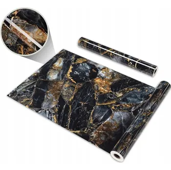 Tapeta PANELE ŚCIENNE 3D TAPETA SAMOLEPICÍ MRAMOR ČERNÝ ZLATÝ 40 cm x 5 m