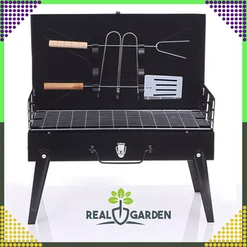 Zahradní gril Real Home Zahradní turistický gril, přenosný kufr + příbory