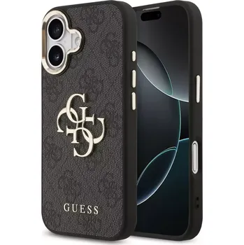 Pouzdro na mobilní telefon Guess PU Leather 4G Metal Logo Gold Frame MagSafe Zadní Kryt pro iPhone 17 Black