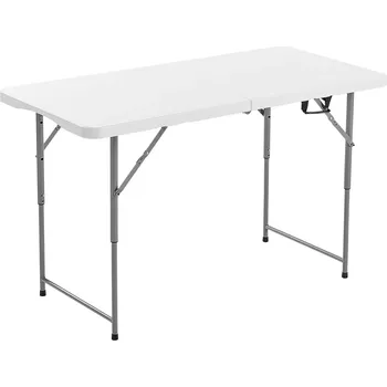 Zahradní stůl Vevor Skládací stůl 4 ft, plastový obdélníkový, nastavitelná výška, bílý
