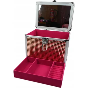 Kosmetická taška Dámský KUFŘÍK kufřík, organizér na šperky, kosmetiku, LED ZRCADLO