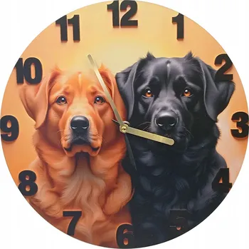 Hodiny Nástěnné hodiny 30 cm - Černý a zlatý labrador