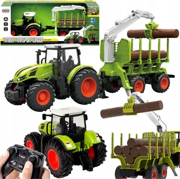 RC model auta Velký Traktor na Dálkové Ovládání s Přívěsem na Dřevo, Gumové Pneumatiky, RC, Světla
