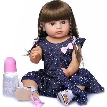 Panenka Realistická panenka dívky 50 cm s dlouhými hnědými vlasy z kvalitního vinylového materiálu Oblečení dudlík láhev na krmení certifikát