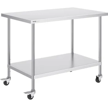 Dílna Vevor Pracovní nerezový stůl 30×48×38 inch, 4 kolečka, 3 nastavitelné výšky