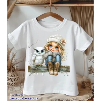 Trička s potiskem Tričko s potiskem, dětské, HOLČIČKA SE SOVOU 1, 1 ks zvolte VELIKOST trička ZDE:: 3/4 let Beagle
