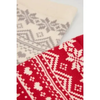 Dámské ponožky 2 PACK ponožky BLOOVII Hygge Červeno-krémová 36-38