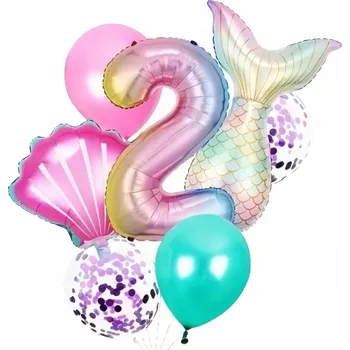 Balónek SADA BALÓNKŮ MOŘSKÁ PANNA ocas mušle DEKORACE číslice 2