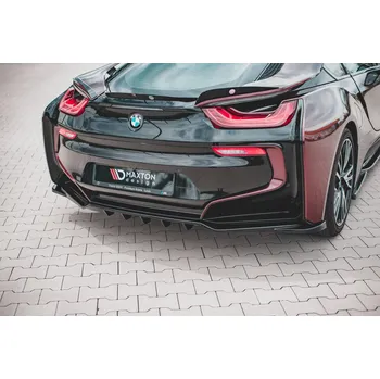 Autodíl Maxton Design středový spoiler pod zadní nárazník s žebrováním pro BMW i8, černý lesklý plast ABS