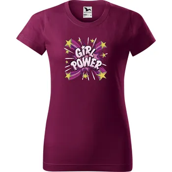 Dámské tričko levne-damske-bavlnene-tricko-potisk-Girl-Power Velikost dámská trička Basic: XS šířka 39, délka 57, Odstín dámské tričko Basic: Vínové