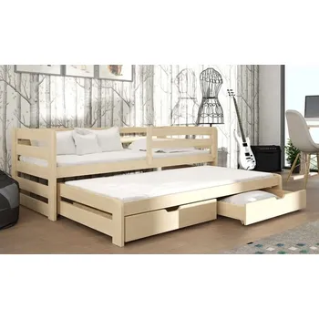 Dětská postel Dětská postel z masivu borovice SANDRA s přistýlkou a šuplíky - 200x90 cm - PŘÍRODNÍ BOROVICE