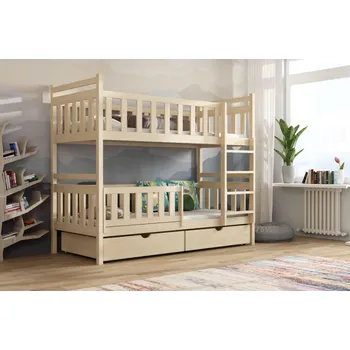 Dětská postel Dětská patrová postel z masivu borovice KAREL se šuplíky - 190x90 cm - PŘÍRODNÍ BOROVICE