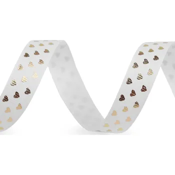 Stuha Rypsová stuha srdce šíře 15 mm, střední, 1 bílá zlatá