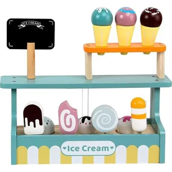Dřevěná hračka Dřevěný třípatrový pult se zmrzlinou Montessori hračka pro děti Stojan s kelímky nanuky lžící a cedulkou Kuchyňský doplněk na hraní pro batolata