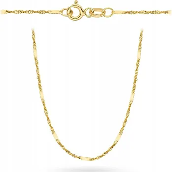 Řetízek Zlatý řetízek 585 vzor Singapur s destičkou 42cm 0.89g jako dárek ke Svaté Přijímání