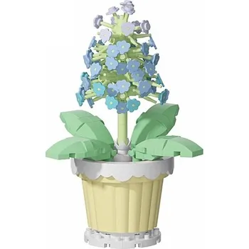 ostatní stavebnice Skládačka květina modré zvonky v béžovém květináči 10 × 6 cm dekorace z plastových stavebnicových kostek