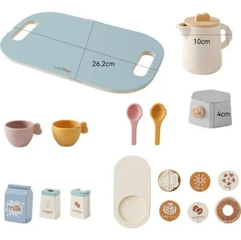 Dětská kuchyňka Dřevěná Montessori čajová sada pro děti Konvice s 2 hrníčky 6 talířky podnosem a doplňky BPA Free vzdělávací hračka s mlékem cukrem a kávou