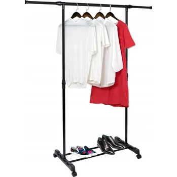 Věšák STOJACÍ VĚŠÁK NA KOLEČKÁCH, REGÁL, ŠATNÍK NA OBLEČENÍ A BOTY, ČERNÝ, LOFT STYL