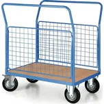 Plošinový vozík - 2 drátěné výplně, 1000x700 mm, nosnost 300 kg, kola 160 mm s černou pryží 151640719