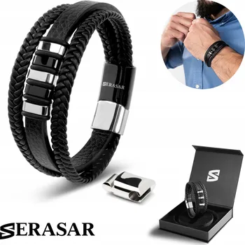 Náramek Pánský kožený náramek [Glory] stříbrno-černý