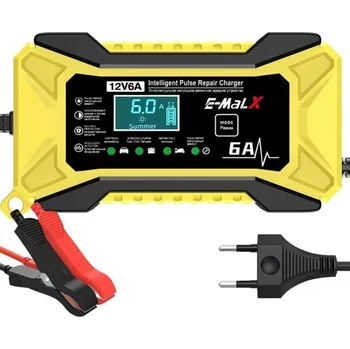 Auto-moto baterie Nabíječka autobaterií 12 V 6 A Inteligentní automatická opravná nabíječka s LCD displejem pro olověné, AGM, GEL, EFB a LiFePO4 akumulátory EU zásuvka žlutá