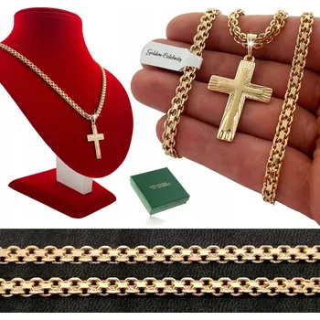 Řetízek ZLATÝ ŘETÍZEK PÁNSKÝ BISMARK + KŘÍŽEK 18K 55 CM DÁREK PRO NĚJ + DÁREK ZDARMA