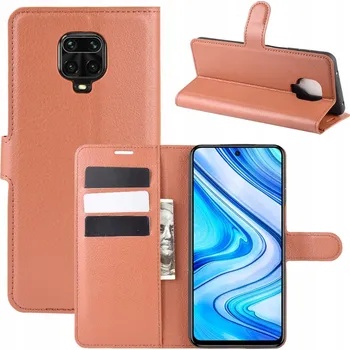 Pouzdro na mobilní telefon LITCHI POUZDRO OBAL PRO XIAOMI REDMI NOTE 9S 9 PRO HNĚDÉ