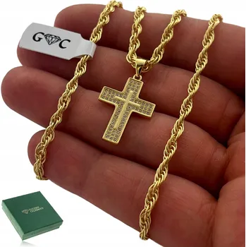 Řetízek ZLATÝ TLUSTÝ ŘETÍZEK S KŘÍŽKEM DÁMSKÝ ZLATO 925/585 SE ZIRKONY + DÁREK