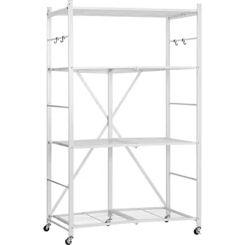 regál Vevor Skládací regál 4 police 36×21×60 inch, 5 koleček, 4 háčky, bílý