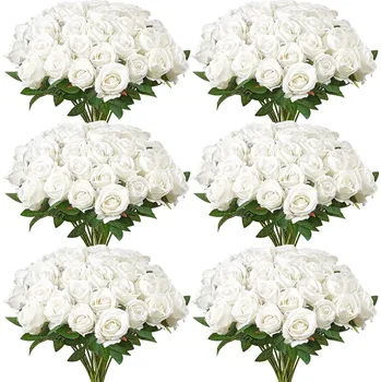 umělá květina Vevor Umělé růže z pěny, 120 ks, bílé, se stonky na svatební aranžmá