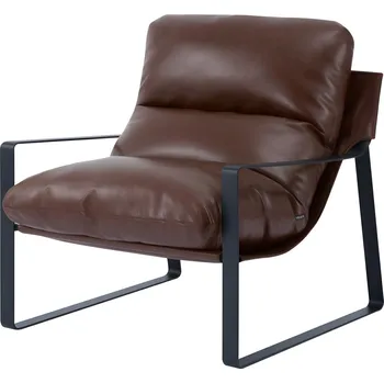 Křeslo Vevor Křeslo z pu kůže, pěnový sedák, kovový rám, odnímatelný polštář, hnědé