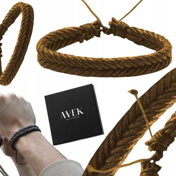 Náramek PÁNSKÝ NÁRAMEK BAVLNĚNÝ HNĚDÝ PLETENÝ NASTAVITELNÝ JAKO DÁREK AVEK