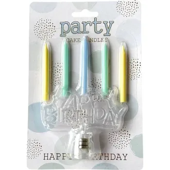 Dortová svíčka Dortisimo Svíčky žluté, zelené a modrá s LED nápisem Happy Birthday