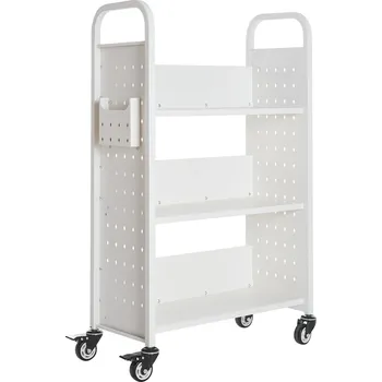 Vevor Knižní vozík s l-poličkami, nosnost 150 kg, 77×38×122 cm, bílý