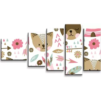 Obraz Sablio Obraz - 5-dílný Lesní zvířátka - 100x60 cm